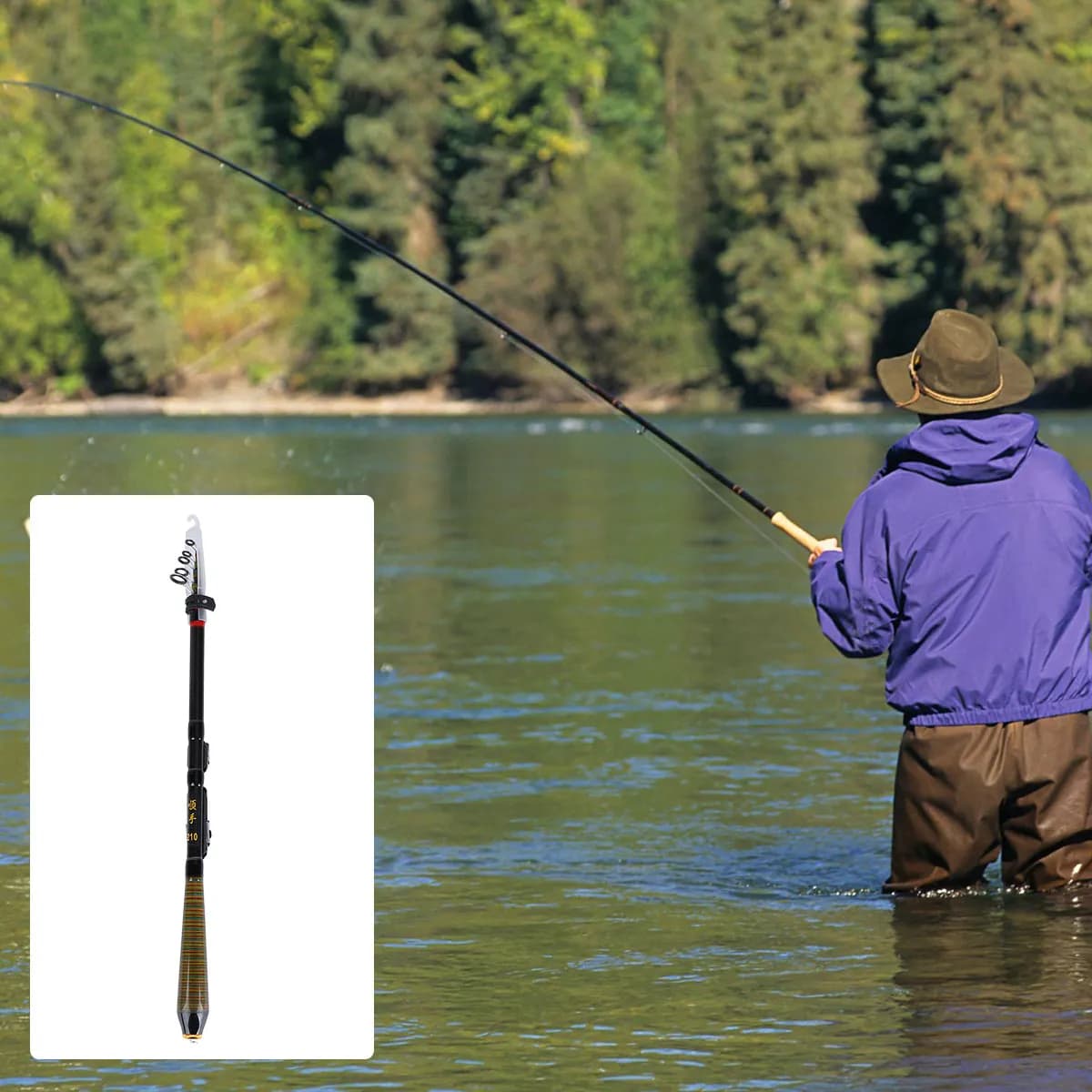 Canna da Pesca Ultra Corta 2.4M in Fibra di Carbonio Leggera ad Alta Resistenza, Canna da Spinning Retrattile con Guide in Ceramica Lisce per Mare