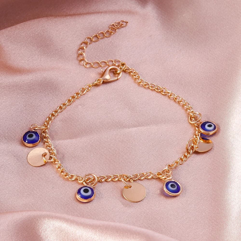 Aihua Gold Color Chain Turkish Lucky Eye Bracelet for Women Trendy Blue Eye Charm Bracelet Female Birthday Gifts