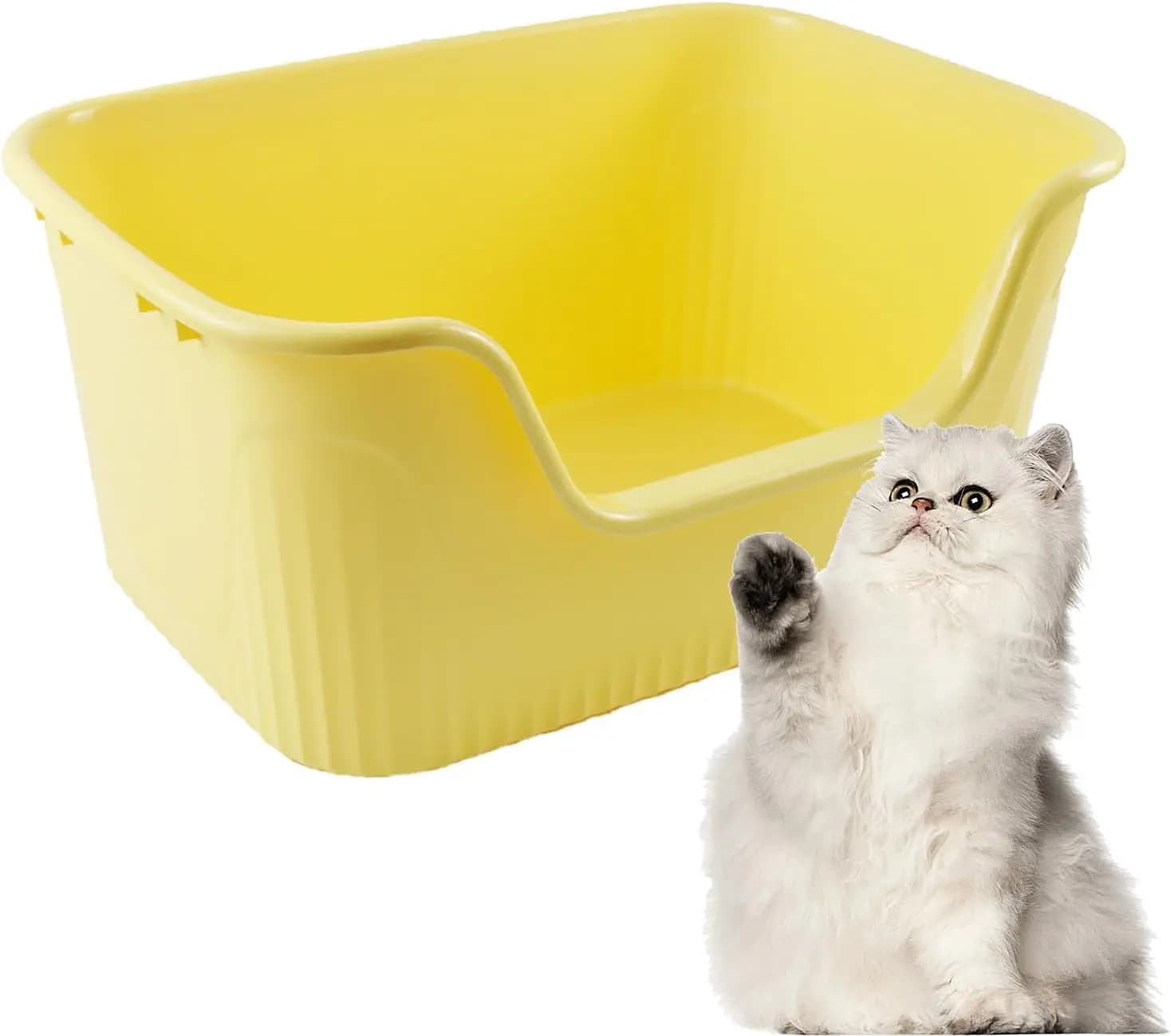 Lettiera per Gatti Grande con Bordi Alti, 44,5x38x22,6 cm, Vassoio Aperto Anti-Schizzi e Antiaderente, Basso Profilo