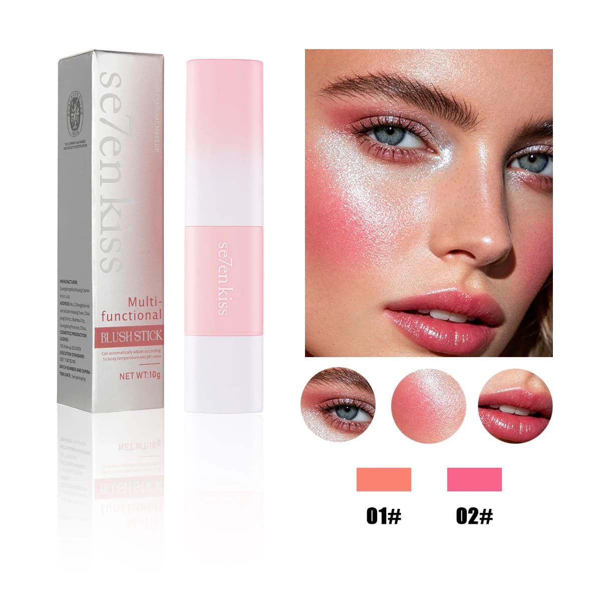 Multi-functional Blush Stick, Dual Head Color Changing Makeup Stick, Silky Smooth Blush Eyeshadow Lip Tint, Built in Brush