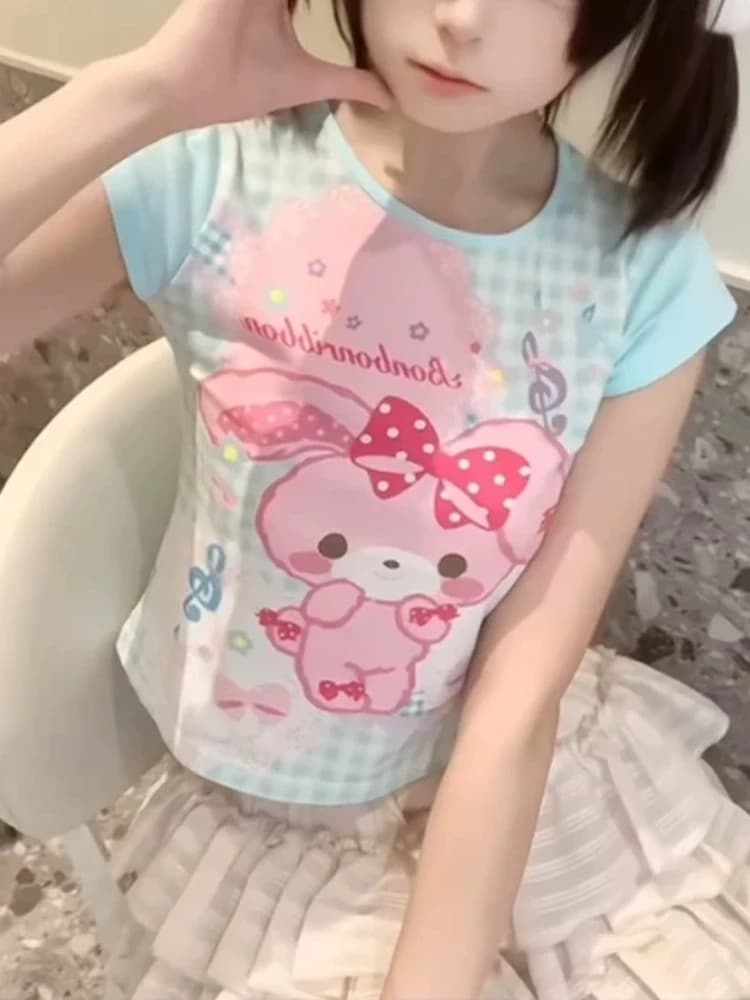 Camisetas giapponesi Y2k Top Magliette dolci Abbigliamento donna Stampa cartoon T-shirt carine 2025 Ropa Mujer Moda Casual Maglietta estiva