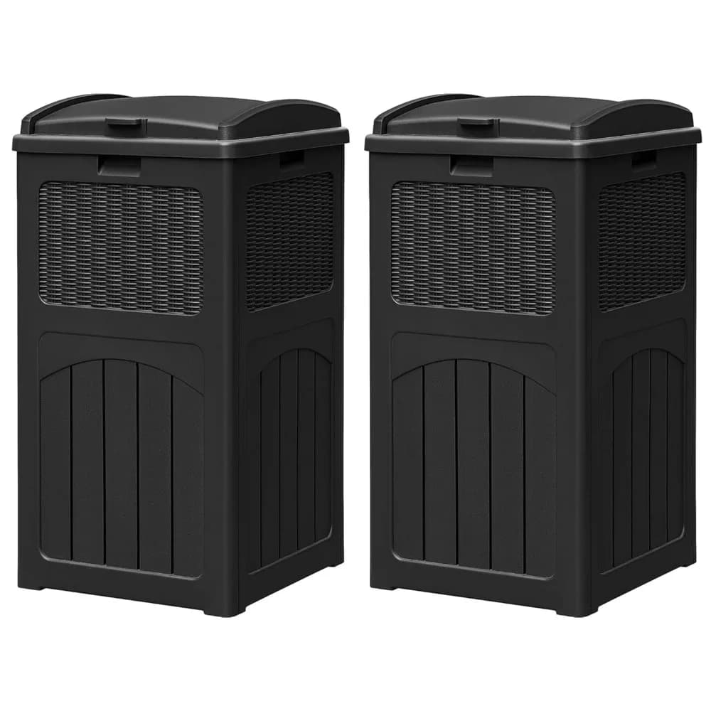 Homall Confezione da 2 pattumiera da esterno da 35 galloni, pattumiera con coperchio, bidoni per rifiuti in resina impermeabile per giardino, cortile, patio