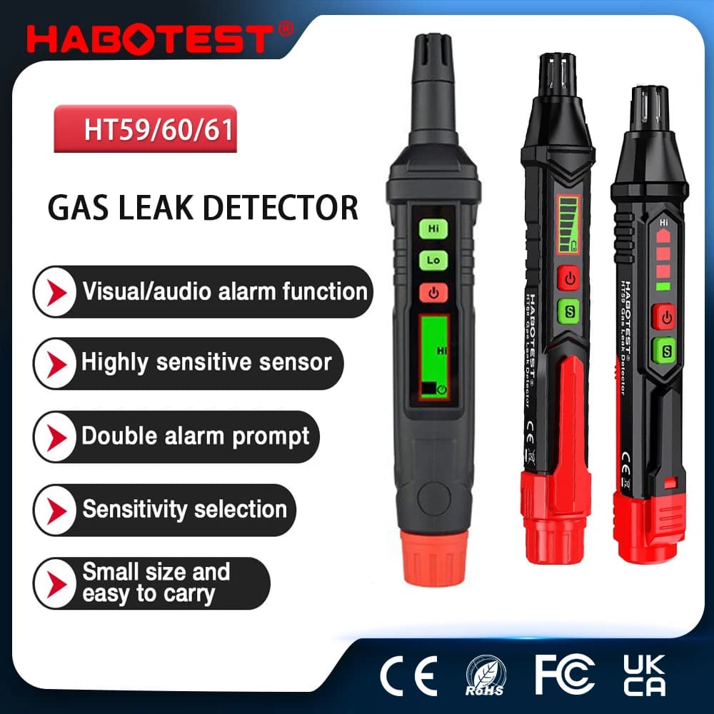 HABOTEST HT59 HT60 HT61 Rilevatore di fughe di gas 0-1000PPM Allarme sonoro e schermo Mini rilevatore di gas metano naturale combustibile