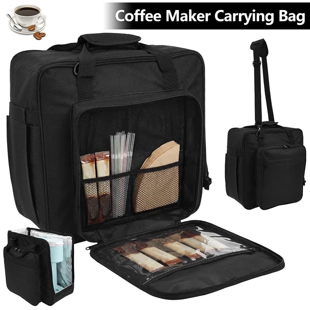 Travel Coffee Maker Carrying Bag Oxford Waterproof Coffee Brewer Storage Bag with Detachable Shoulder Strap Portable Tote Bag