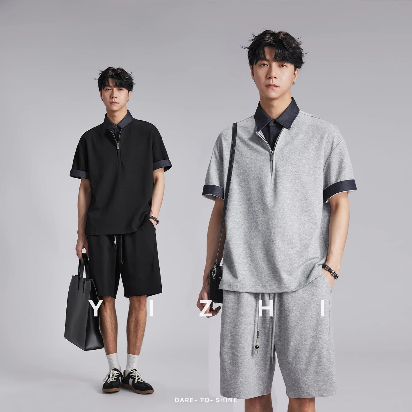 Completo da Uomo Estivo 2026: Polo a Mezza Zip con Colletto a Contrasto e Pantaloncini Casual a Due Pezzi Effetto Finto Due Pezzi