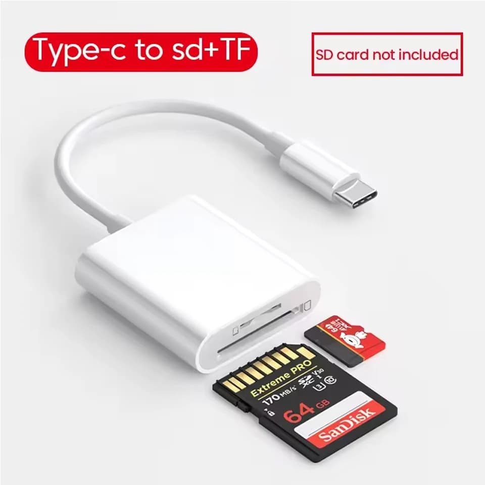 2 In 1 Type C OTG Card Reader SD TF Memory Card Adapter Plug & Play For iPhone 16 15 Pro Max iPad Samsung Huawei Type-C Phone
