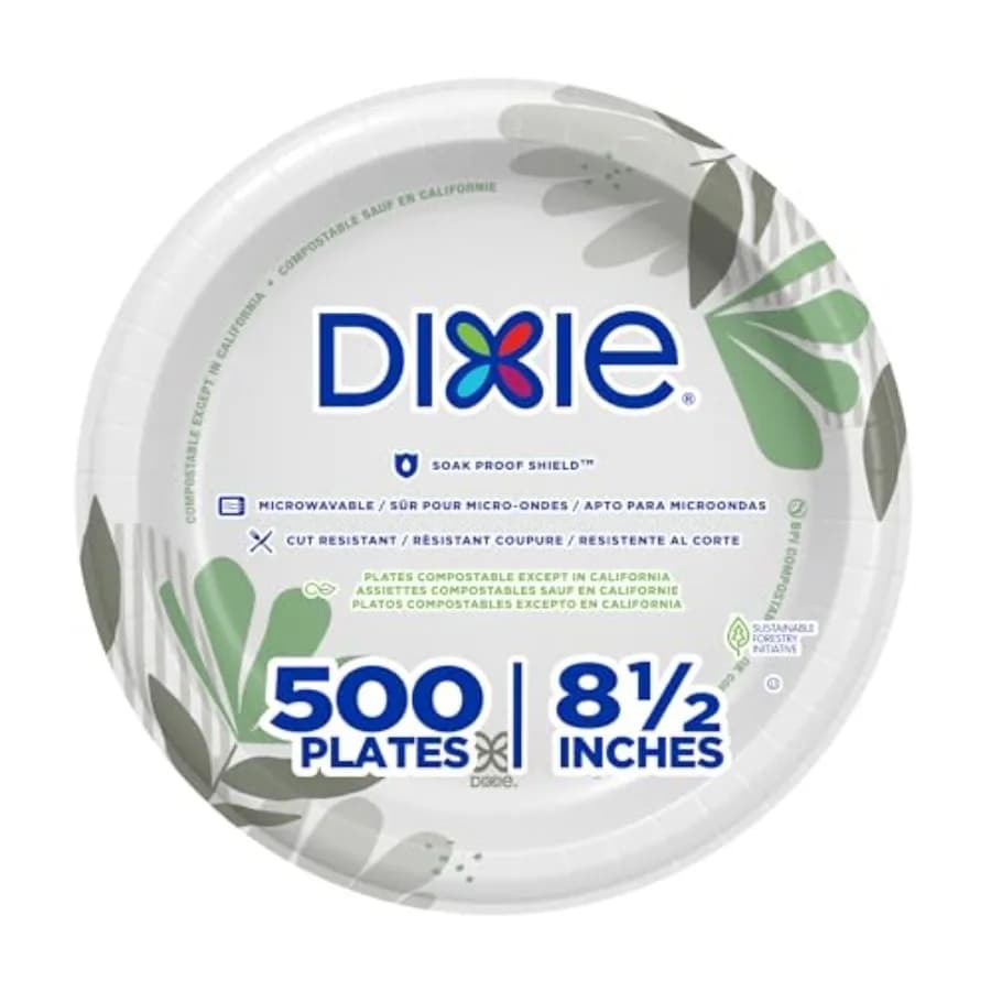 Dixie 8.5 Inch Medium-Weight Paper Plates By GP PRO, Pathways Design, 500 Count 125 Disposable Plates Per Pack, 4 Packs Per Cas