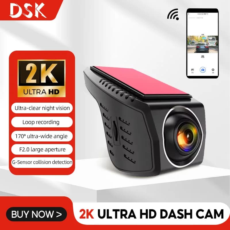 Dashcam universale di tipo nascosto WiFi 2K HD Registratore di guida per auto Dash Cam 170 ° Telecamera DVR per auto grandangolare