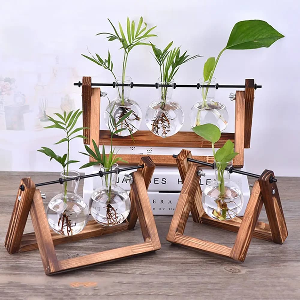 Home Decor terrario fioriera da tavolo struttura in legno vaso di vetro vaso di fiori vasi di piante idroponiche