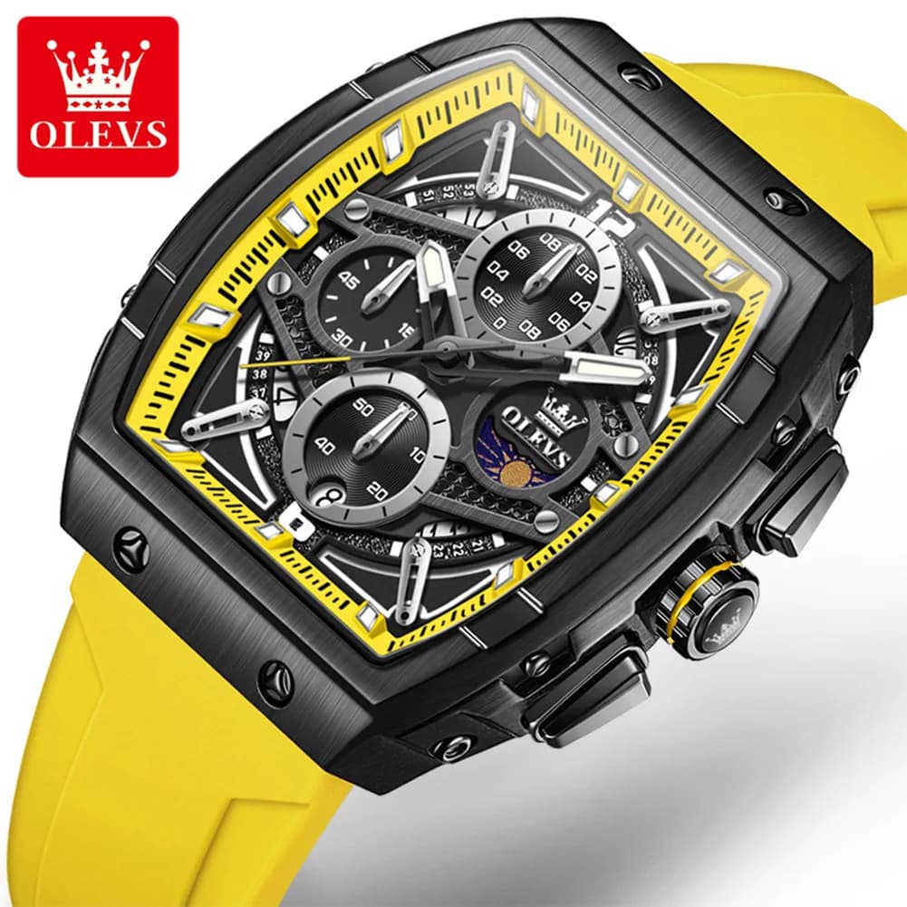 OLEVS Original Men Wristwatch Waterproof Silicone Strap Sports Quartz Watch Man TOP Luxury Brand Chronograph Moon Phase Clock