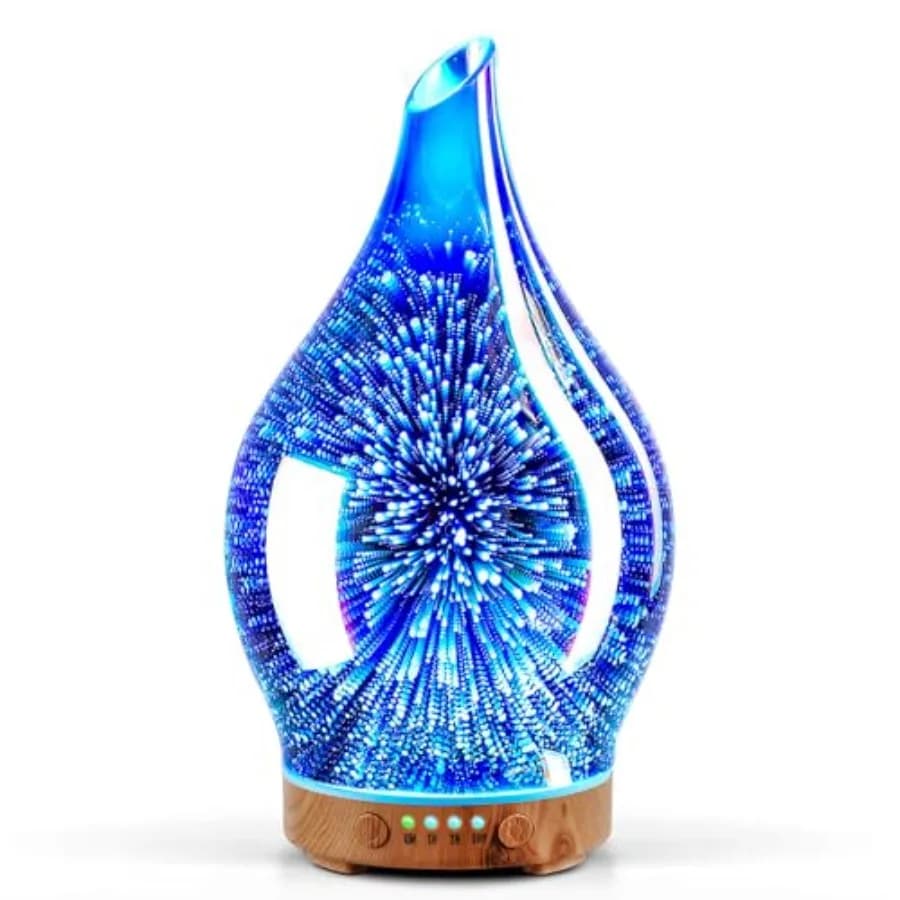 Diffusore di Oli Essenziali 3D in Vetro, Umidificatore a Ultrasuoni per Aromaterapia, Rinfrescante per l'Aria con Spegnimento Automatico, Timer, Senza BPA per Casa, Hotel, Yoga