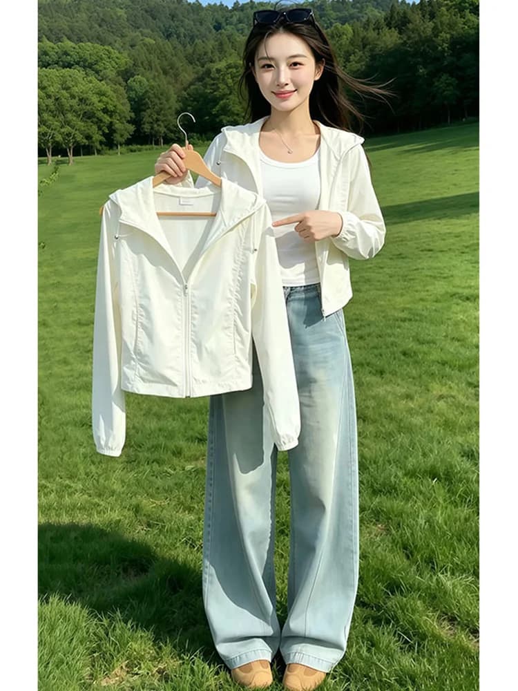 Casual Loose Women's Short Jacket Ultra Cute Hooded Summer New Style Simple Matching Outerwear Lightweight Fashionable Coat