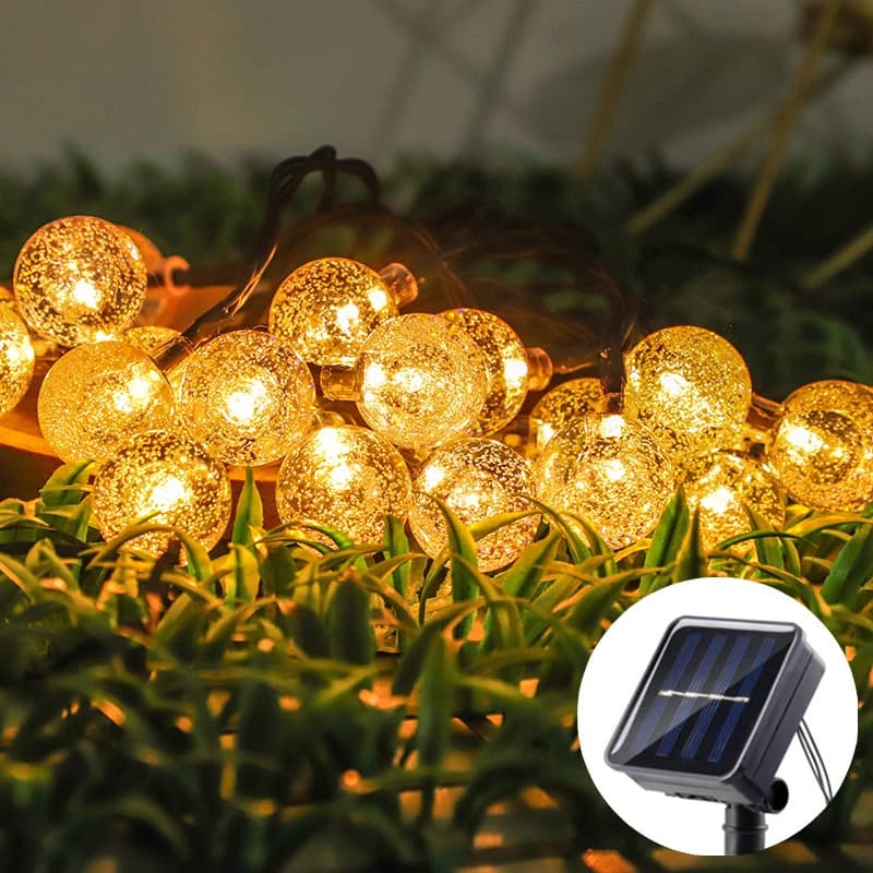 Luci Solari a Stringa per Esterni, Luci a Globo di Cristallo LED, Luci Fatate Solari per Giardino e Decorazioni Natalizie da Esterno, 8 Modalità