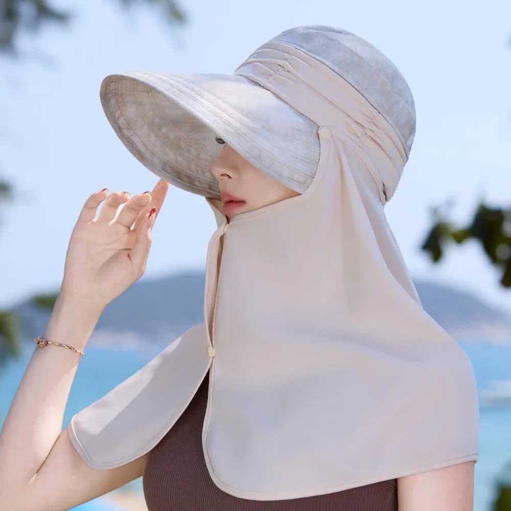 Portable Wide-Brimmed Shawl Fisherman Hat Adjustable Sunscreen Sunshade Sun Hat Face Cover Soft Neck Protection Cap Spring
