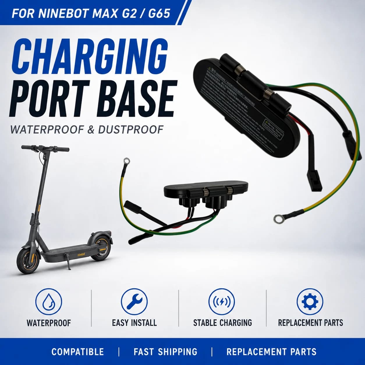 Ninebot Max G2 G65 Charging Port Base Repair Part Waterproof Socket Dock Connector for Electric Scooter Replacement