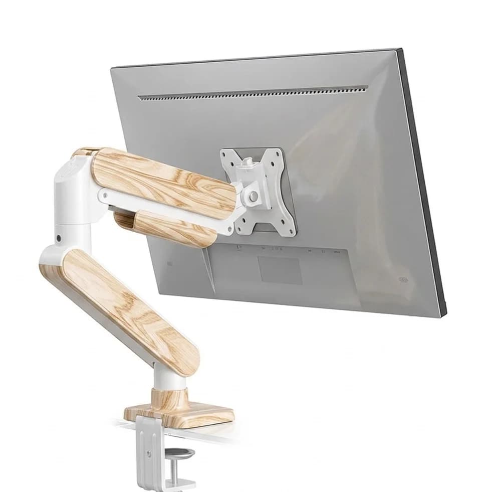 SC5 Light Wood Grain Gas Spring Monitor Arm Aluminum Alloy Height Adjustable VESA Monitor Stand For 17-35 Inch Screen Load 2-10K