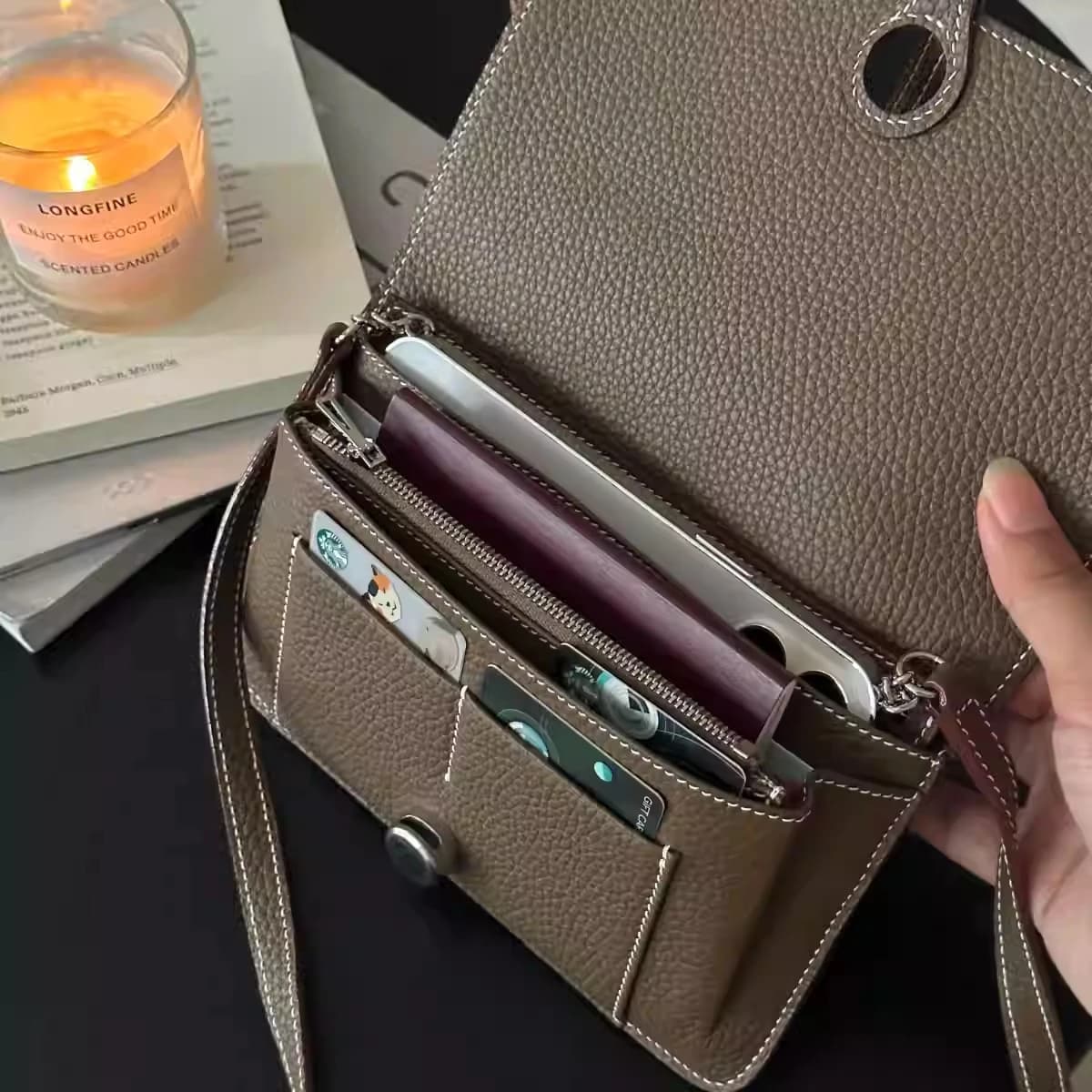 New PU shoulder cell phone bag Comfortable multifunction passport card bag Portable three credit card holder in one and one