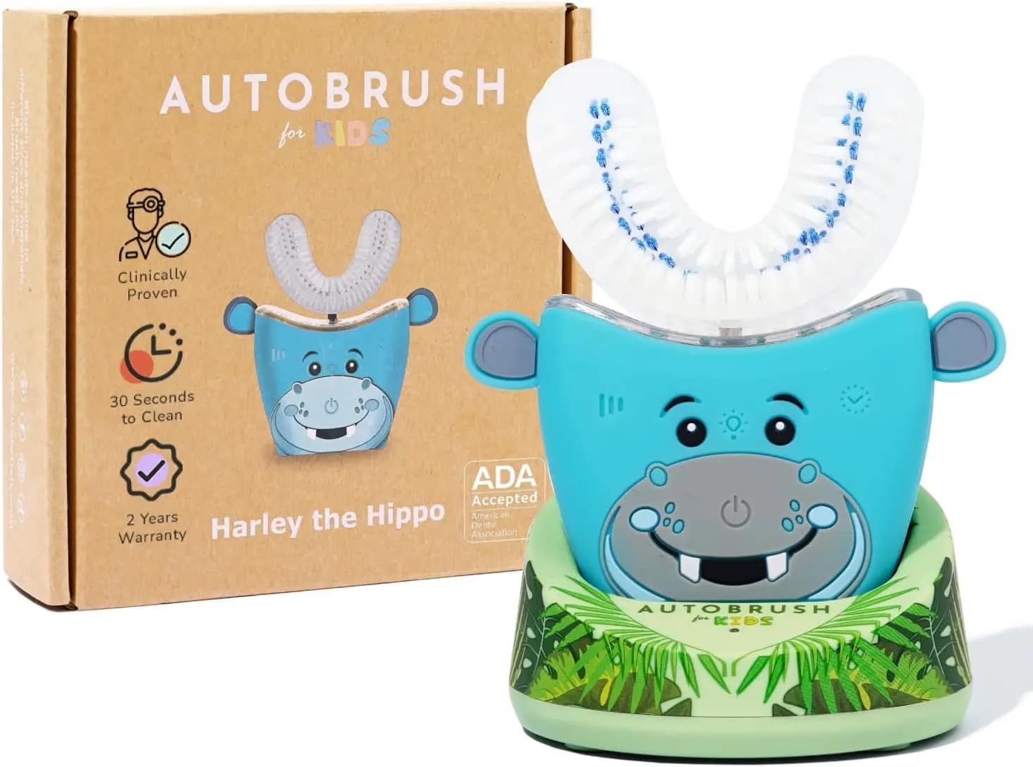 U-shaped electric toothbrush for children: approved by ADA, full mouth cleaning in 30 seconds with LED lights and children's music from 6 to 8 years old