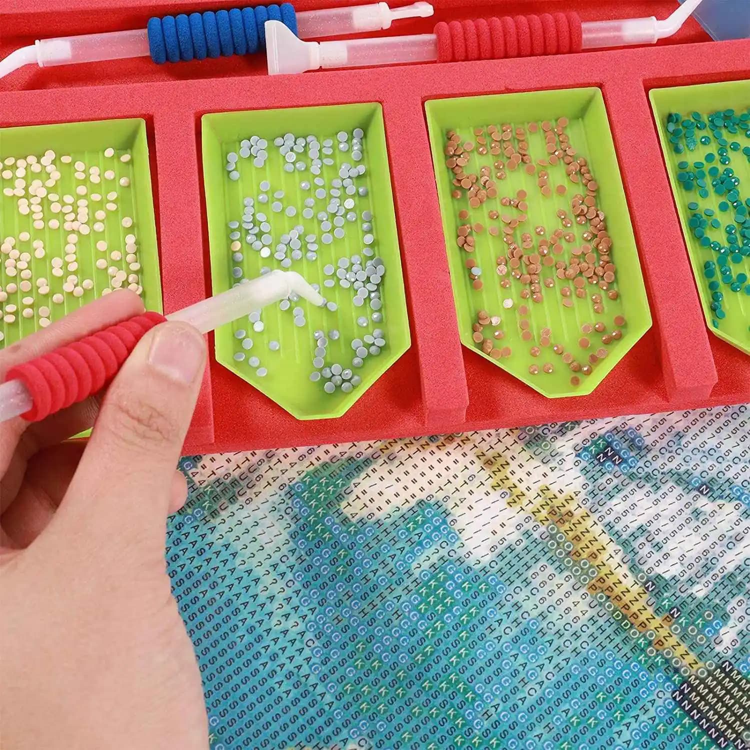 J1UL1N Strumenti per Diamond Painting, Kit e Accessori per Diamond Painting, Organizzatore Multi-Porta Utensili per Vassoio/Barattolo con Penna per Pittura