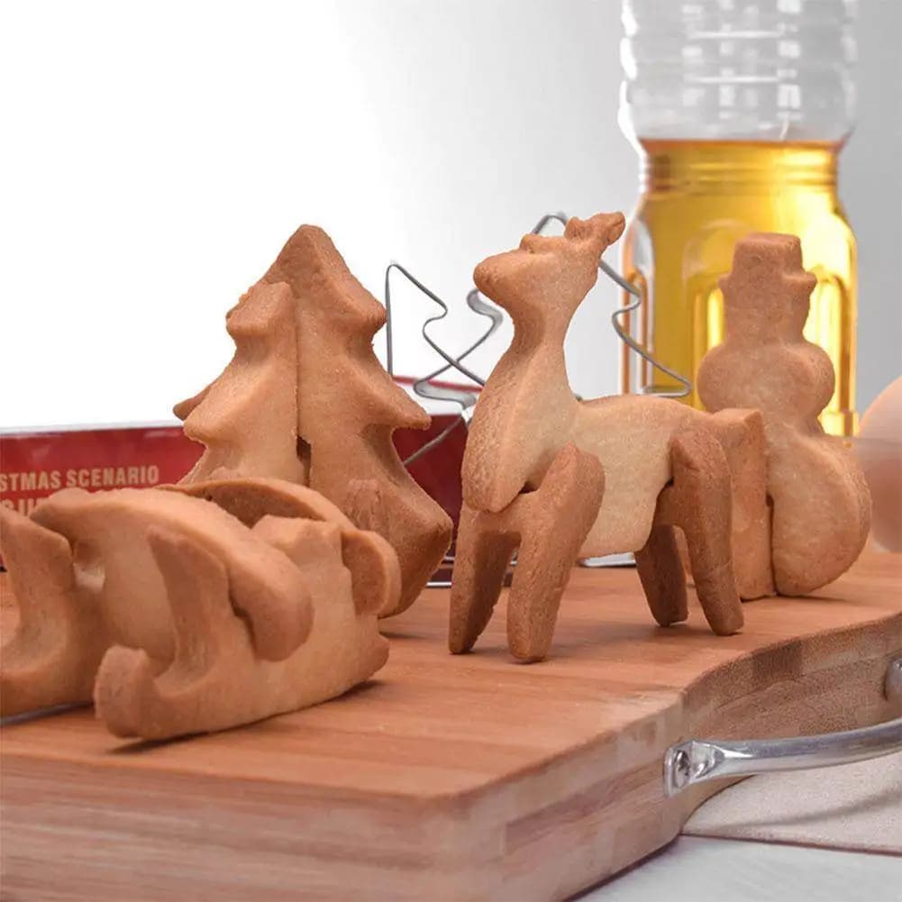 8pcs Christmas Baking Tools Stainless Steel Non-Stick Cookie Molds Set For Chocolate Cake Diy Fondant Microwave Freezer Safe