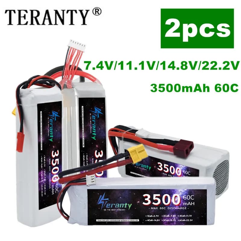 TERANTY 2S 3S 4S 6S Batteria Lipo 3500MAH 60C 7.4V 11.1V 14.8V 22.2V Batteria Per RC Auto Drone Quadcopter Barca 2PCS