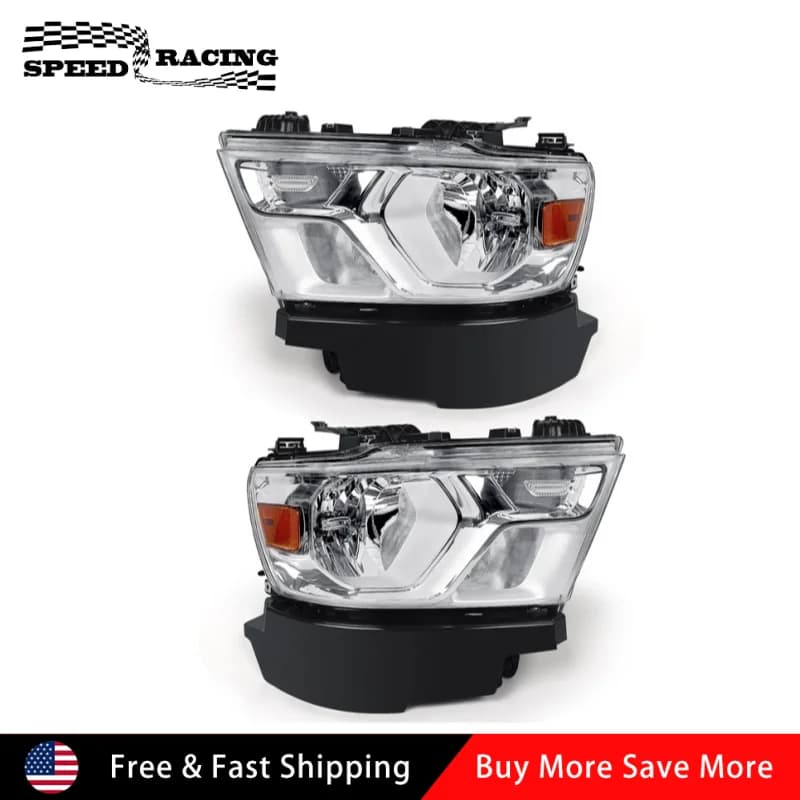 CH2502329 68316080AJ 2 Pezzi Fari Alogeni Cromati Sinistro e Destro per Dodge RAM 1500 2019-2023 Modello Alogeno con Finiture Cromate