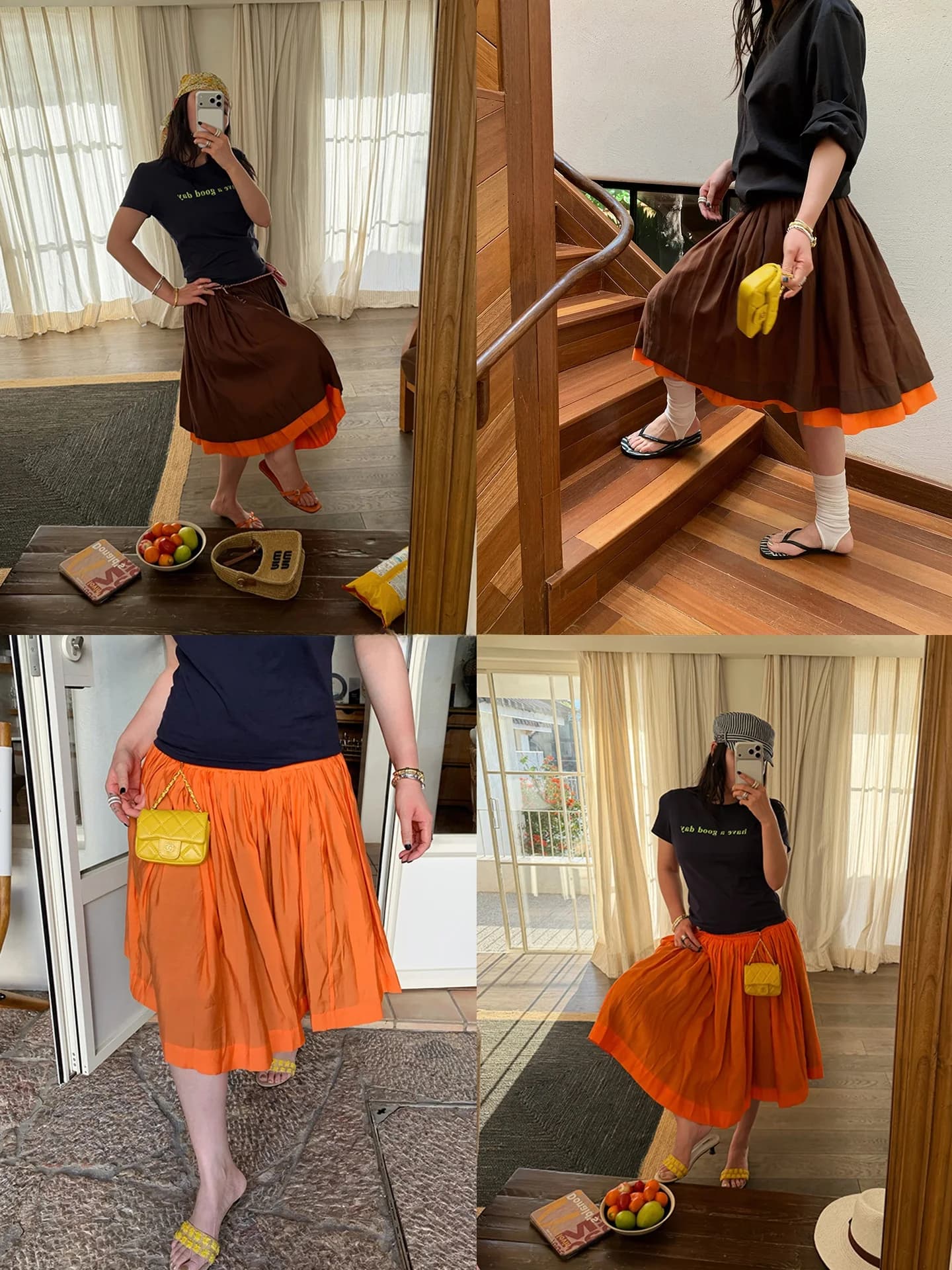 Double-Sided Wear Heavyweight Silk Elastic Waist Design Mid-Length Skirt Women's Fashion Summer New Blue A-Line Skirt