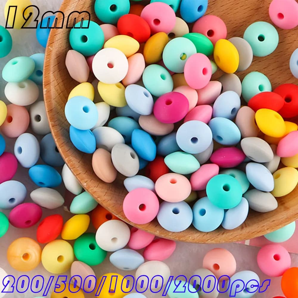 Commercio all'ingrosso 200-2000 pezzi di lenticchie perline di silicone 12MM perline di silicone allentate per la creazione di gioielli braccialetto collana fai da te