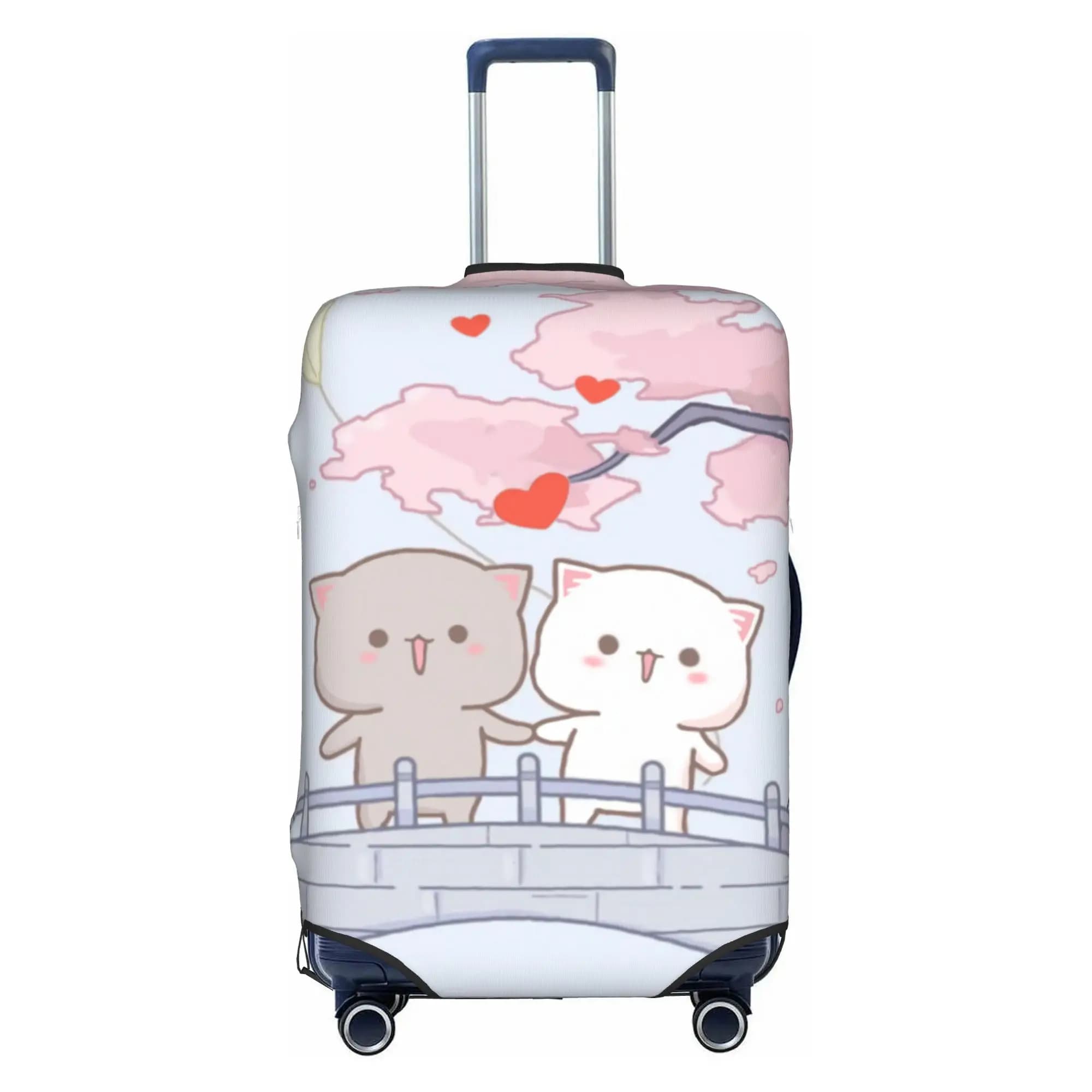 Custom Peach and Goma Cat Cherry Blossom Tree Luggage Cover Elastic Travel Suitcase Protective Covers Suit For 18-32 inch