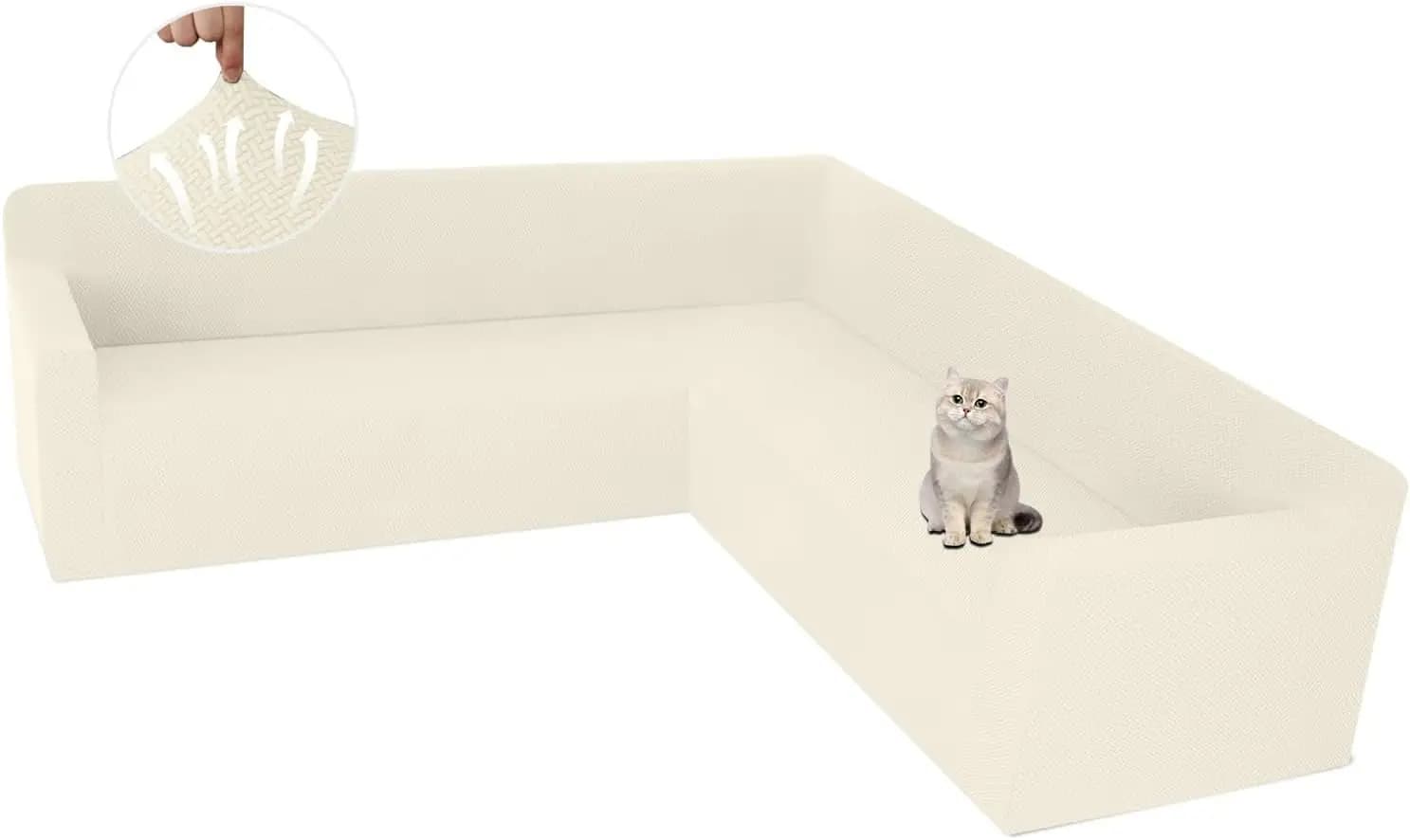 large beige L shape sectional sofa covers jacquard washable furniture protector for dogs elastic bottom