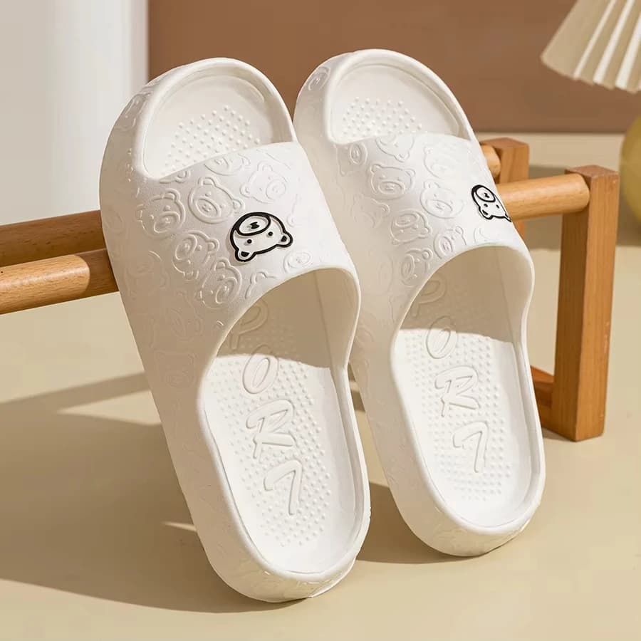 Unisex Couple Cute Bear Print Slides Non Slip Soft Summer Dorm Bathroom Casual Sandals