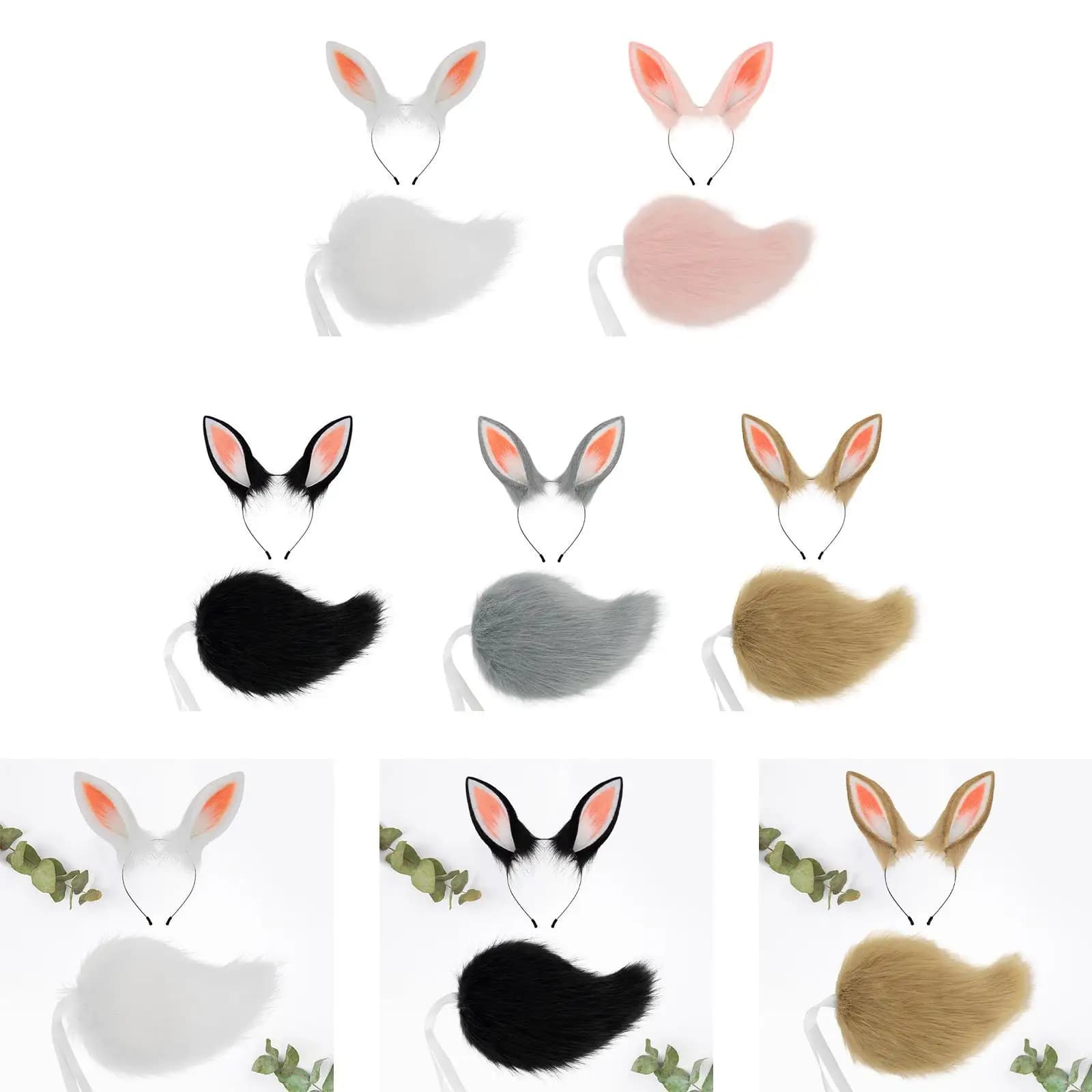 Orecchie da coniglio e coda Accessori per costumi da coniglio cosplay per forniture per feste Vestito operato Spettacolo teatrale Puntelli per foto Compleanno