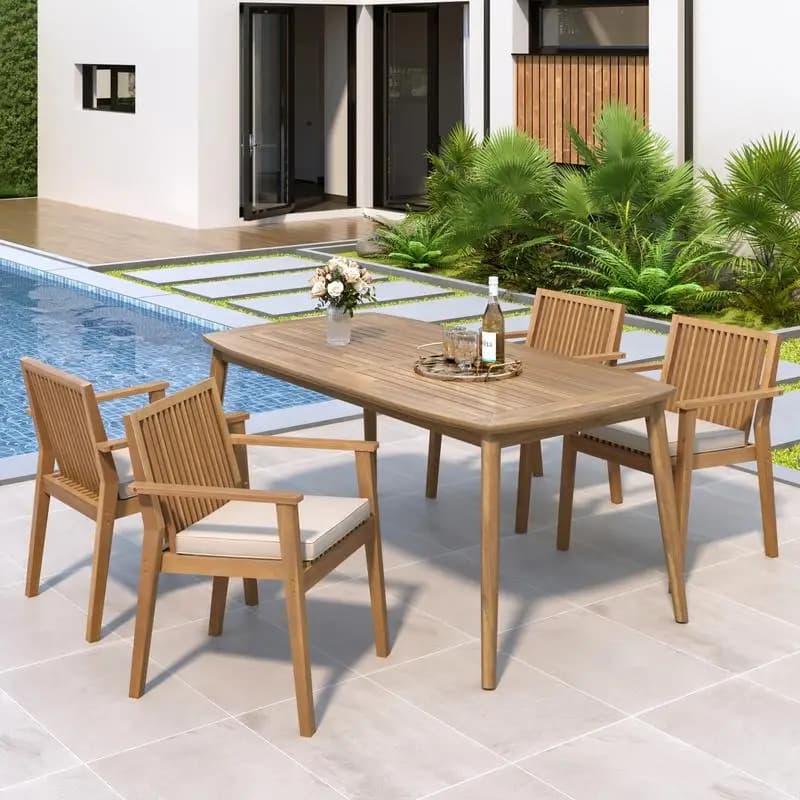 Set da pranzo da esterno in legno di acacia da 5 pezzi - Tavolo da 70,75 pollici e 4 sedie con cuscini per patio giardino