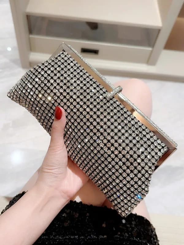 Evening Clutch with Hand-Set Crystal Buttons, Embellished Evening Bag for Formal Occasions