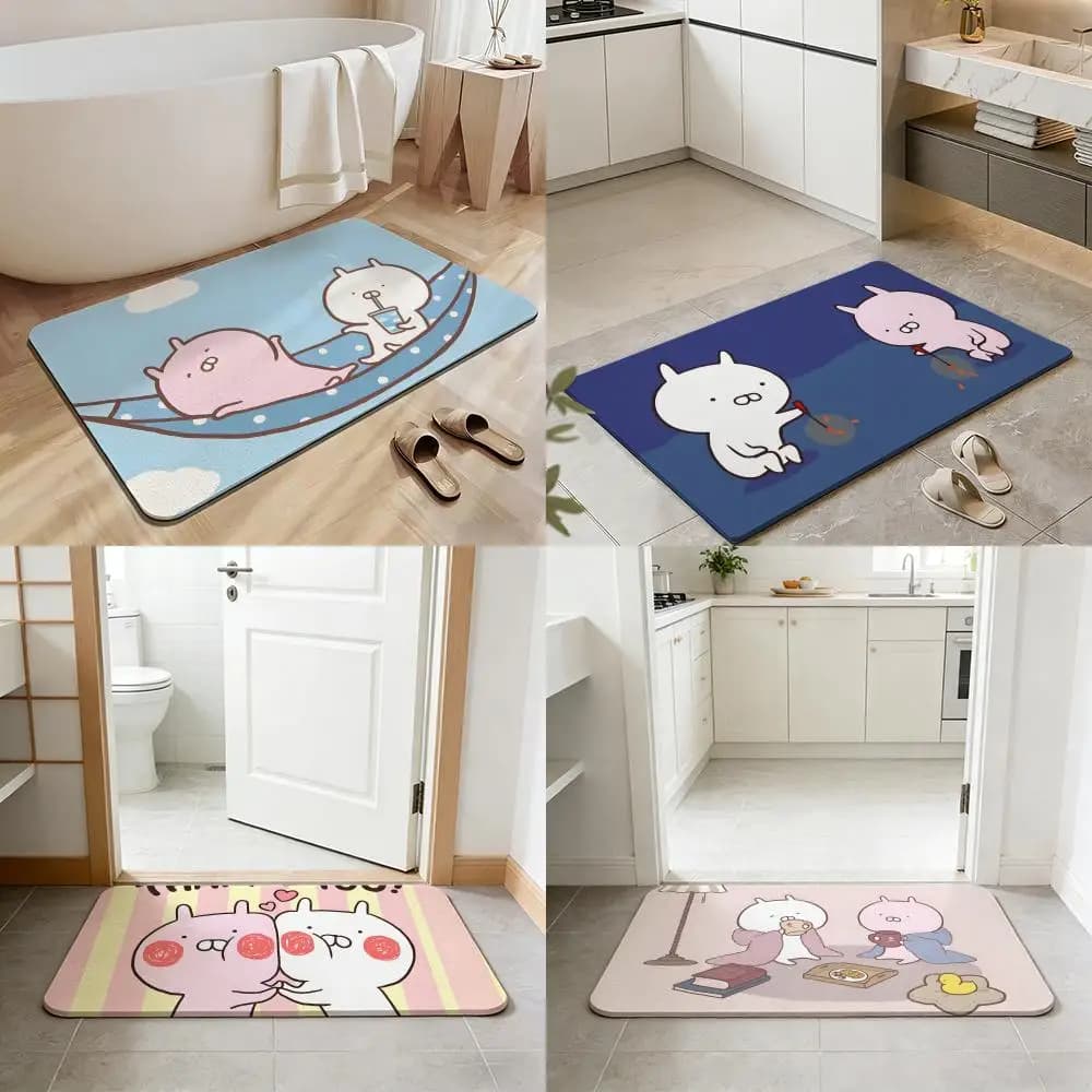 Tappetino da Bagno Cartoon U-Usamaru in Terra Diatomacea, Antiscivolo, ad Asciugatura Rapida, Assorbente