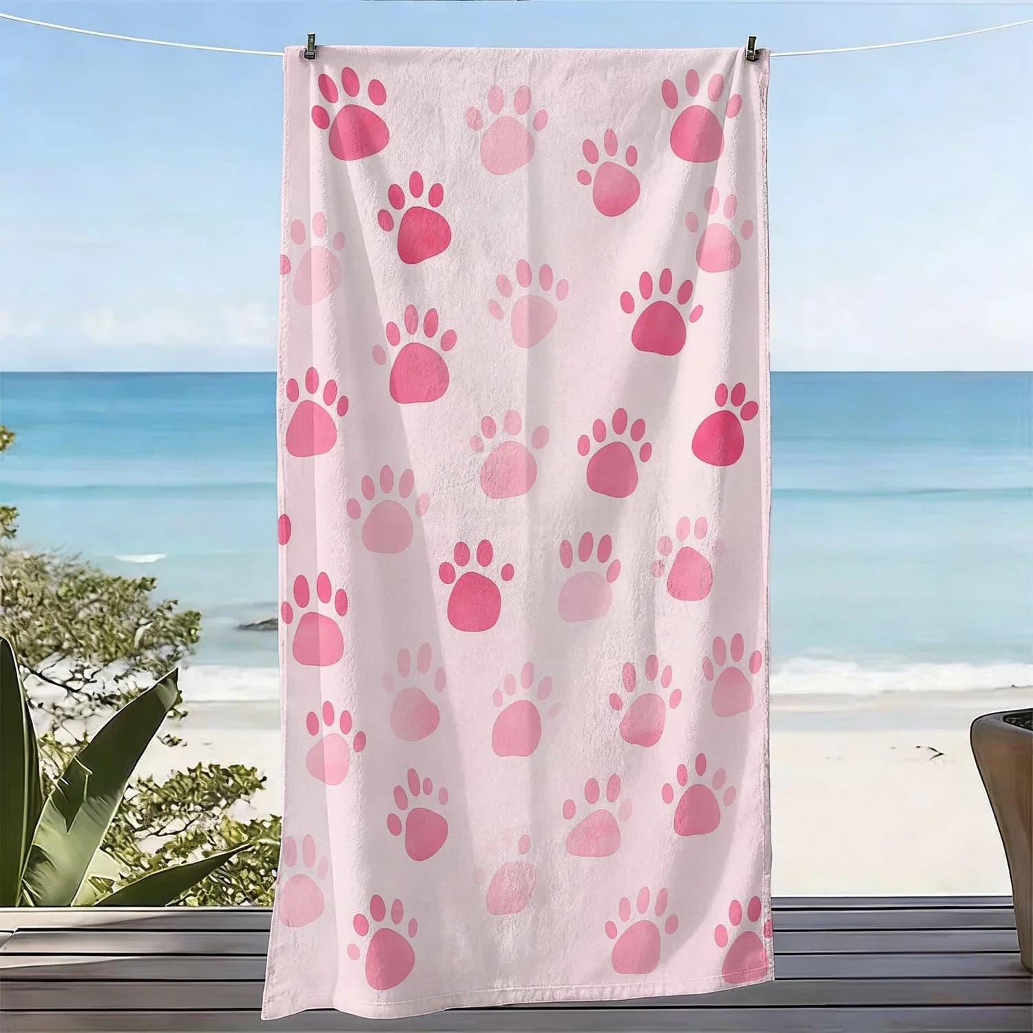 Telo Mare Rosa con Zampa di Gatto per Amanti dei Gatti, Asciugatura Rapida, Super Assorbente in Microfibra, per Piscina, Viaggi, Nuoto, Regalo