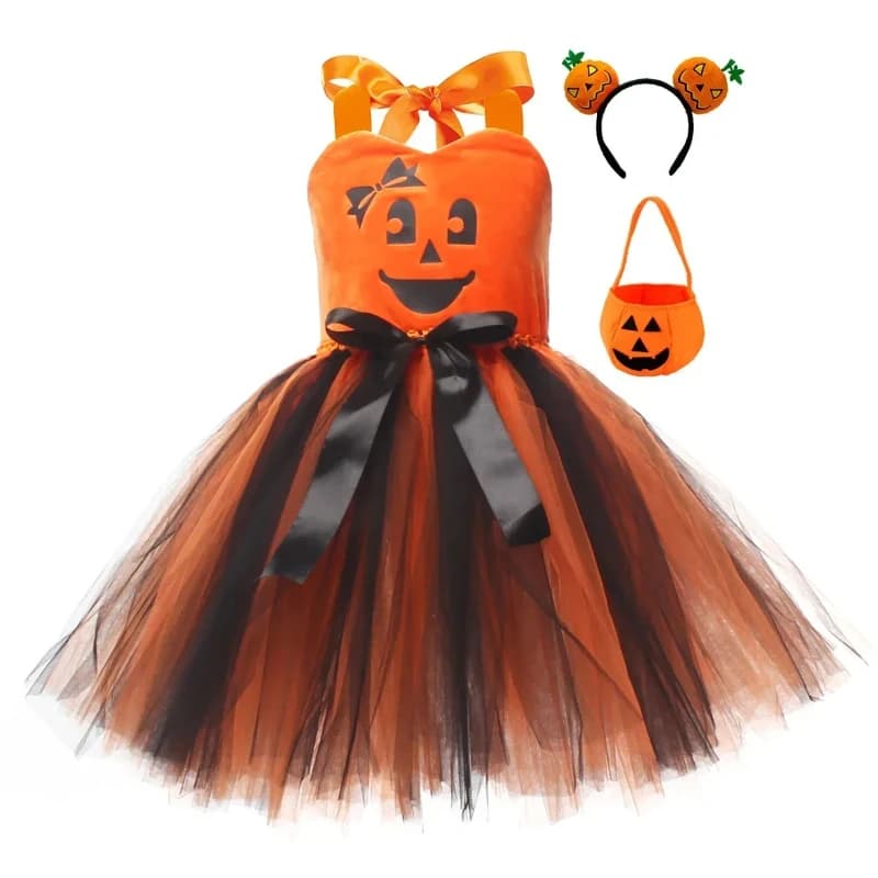 Pumpkin Fantasm Cosplay Fantasia Baby Girls Tutu Gonna Dress Cute Halloween Costume Scene Dressing Kids Role Game Fantasia Dresses