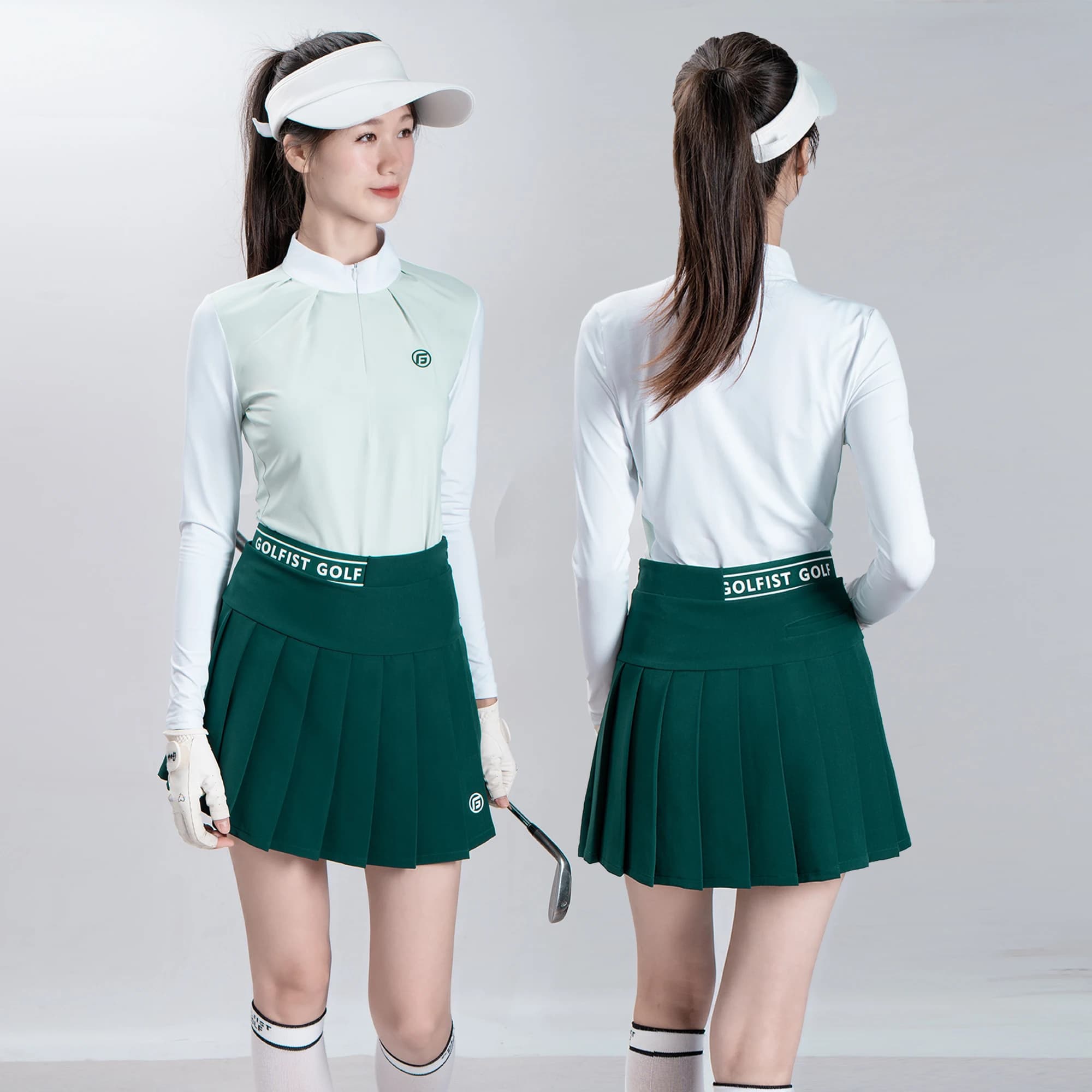 Golf Ladies Spring Autumn Long Sleeve High Elastic T-shirt Collar Top Women's Set with Flared Pants by Gaofei
