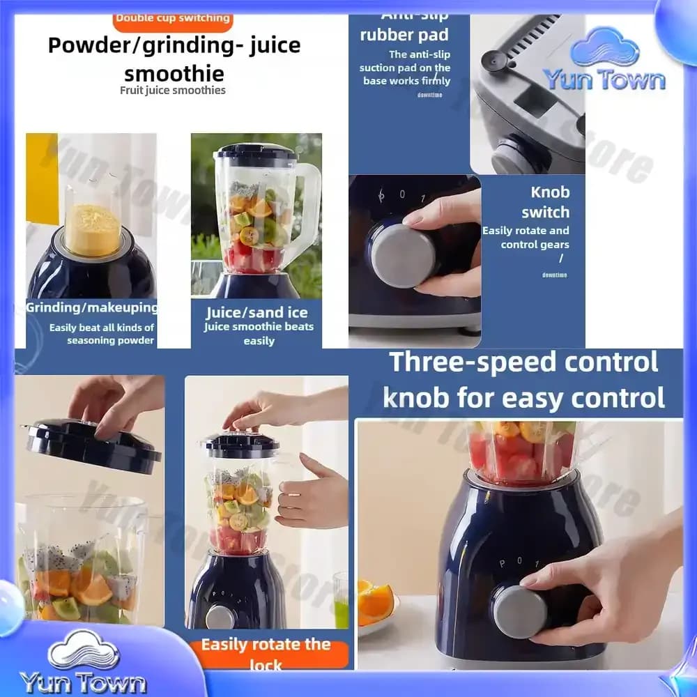 Home Juicer 4 Blades 3000mAh Multifunctional Blender Knob Juicer Ice Crusher High Juicing Rate Kitchen Tools 1.2L