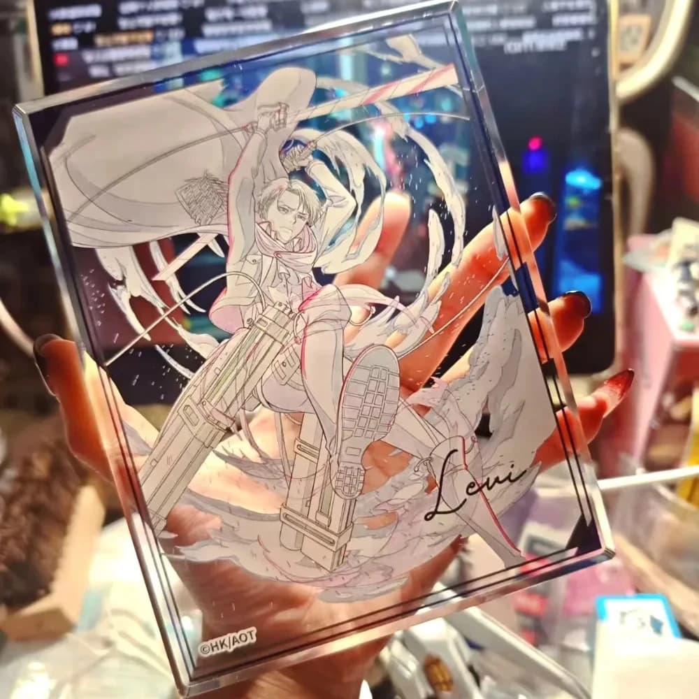 Attack on Titan Eren Jaeger Mikasa Ackerman Levi Hange Zoe - Targa Indicativa in Acrilico con Personaggi in Piedi - Ornamento