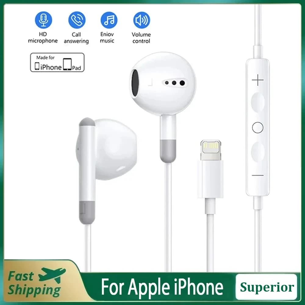 Auricolari Lightning per Apple iPhone 14, 13, 12, 11 Pro Max, XR, XS, X, SE, 7, 8, 6 Plus, Bluetooth, In-Ear, Cablati, Accessori per Telefono
