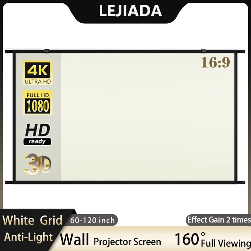 Schermo del proiettore LEJIADA montato a parete 60-100 pollici griglia bianca Anti-luce 16:9 schermo ad angolo di visione a 160 ° per film Indoor Outdoor