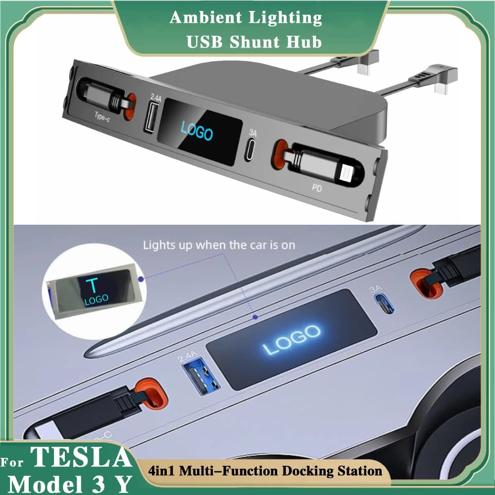 Docking station hub retrattile 2021 2022 2023 per Tesla Model 3/Y accessori hub USB per auto caricatore rapido per auto modello Y accessori