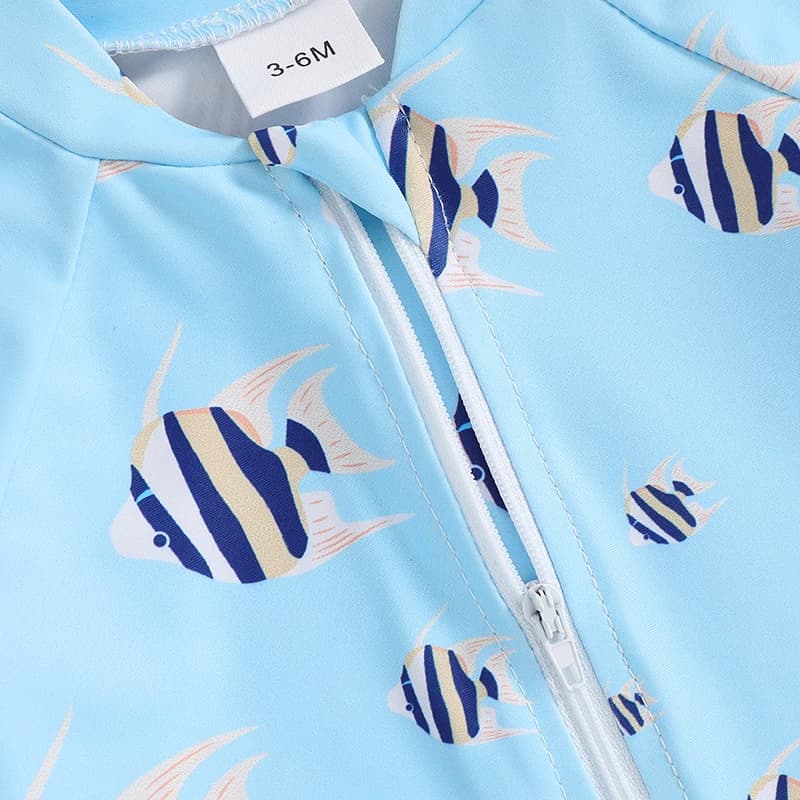 Set swimsuits for newborn baby with sun protection UPF 50 Swimwear Rash Short Sleeved with fish print and bath cap 2 pieces