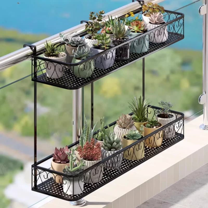 Supporto per piante multistrato per balcone Scaffale per fiori sospeso Supporto per fioriera salvaspazio per finestra Espositore in ferro per vasi