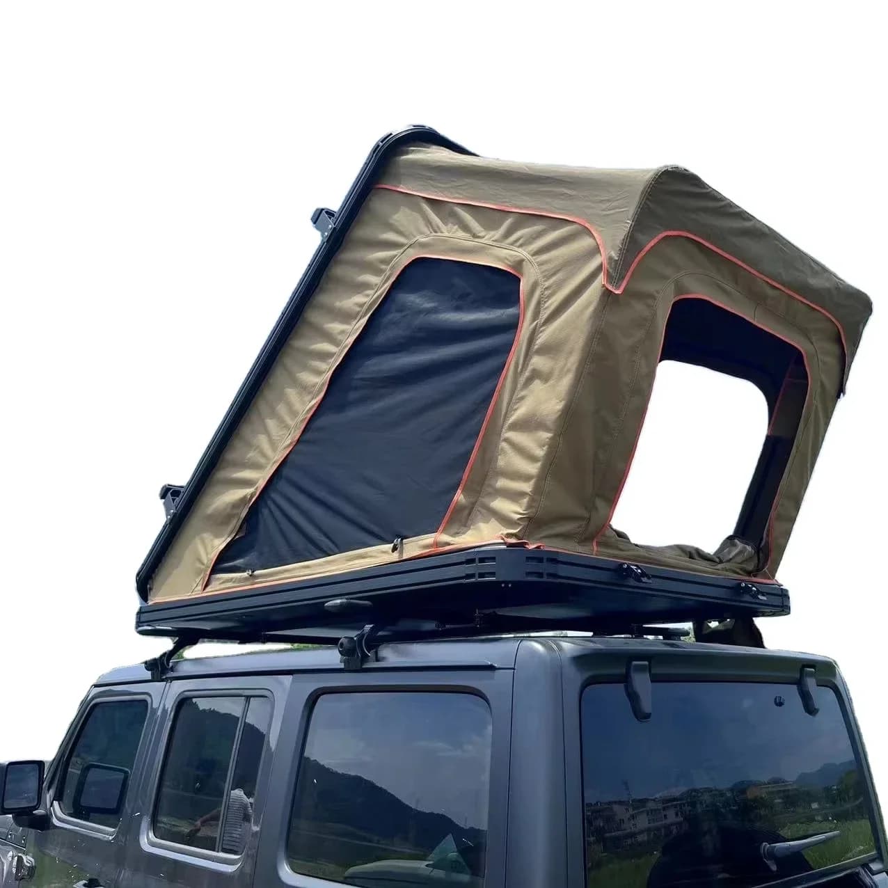 h DrunkenXp Tenda da campeggio per auto da tetto a forma di diamante con guscio in alluminio di lusso per 4 persone