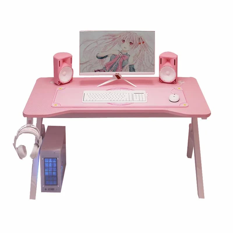 L L # Tavolo da gioco LED per PC desktop in carbonio a forma di Z, design moderno, portabicchieri, supporto per cuffie, fantasia rosa, vendita diretta in fabbrica