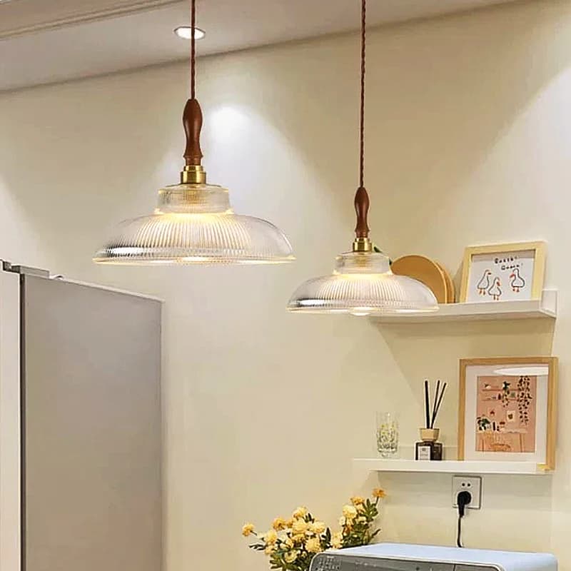 DAMIASMIL Lampade a sospensione in vetro artistico in legno Lampada a sospensione moderna in rame per sala da pranzo Lampada a sospensione per isola della cucina Lustre