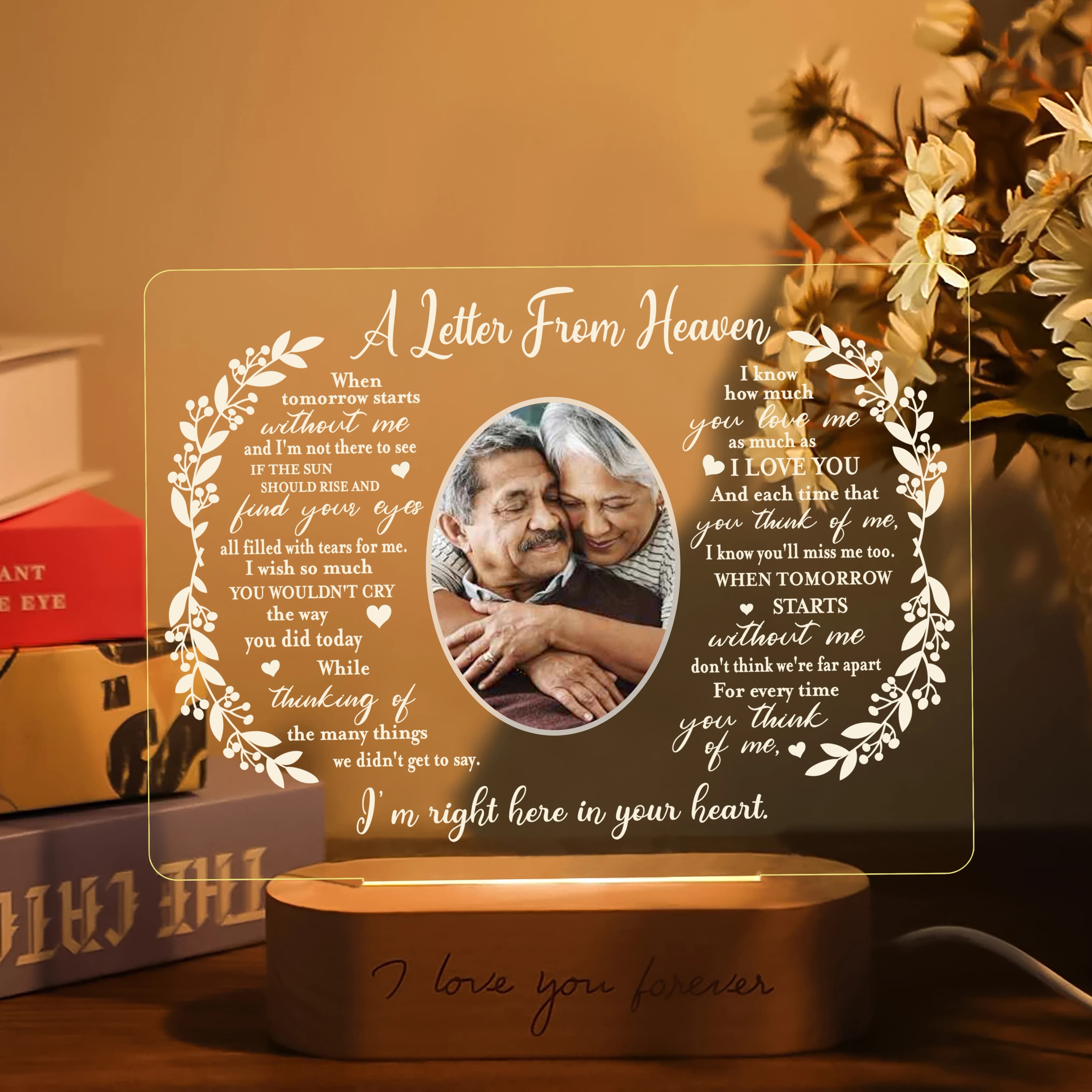 Personalized gift of sympathy for personalised In memory of its dear illuminated frames with commemorative lamp for photos and text