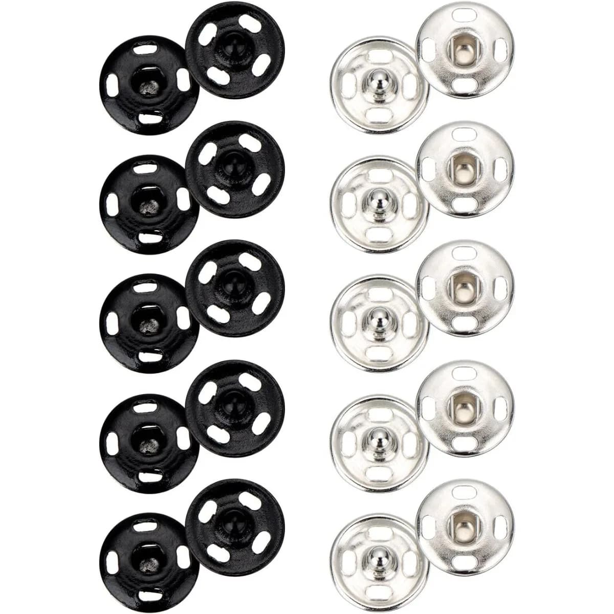 50 Pieces Mixed Color Sew-on Metal Snap Fasteners Black Silvery Press Buttons Anti-rust Heavy Duty Metal Clasps Easy to Sew Durable Fastening Accessories for Clothing Making Garment Repair Coat Dress Jeans Daily Apparel Use
